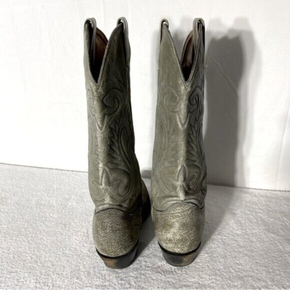 Vintage Grey Green Leather Pointed Toe Cowboy Boots 8.5 - Picture 5 of 16